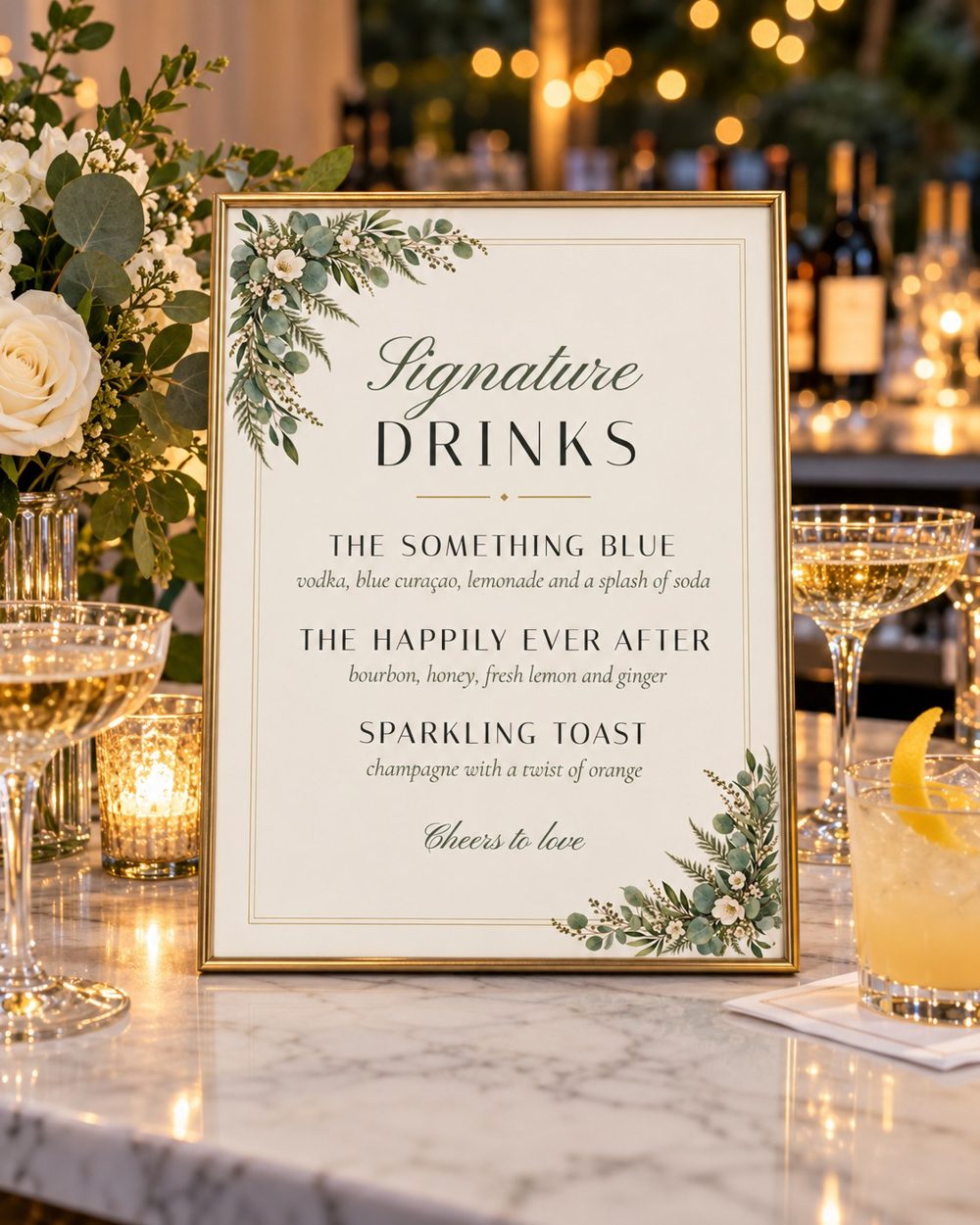 Signature drinks sign at the bar