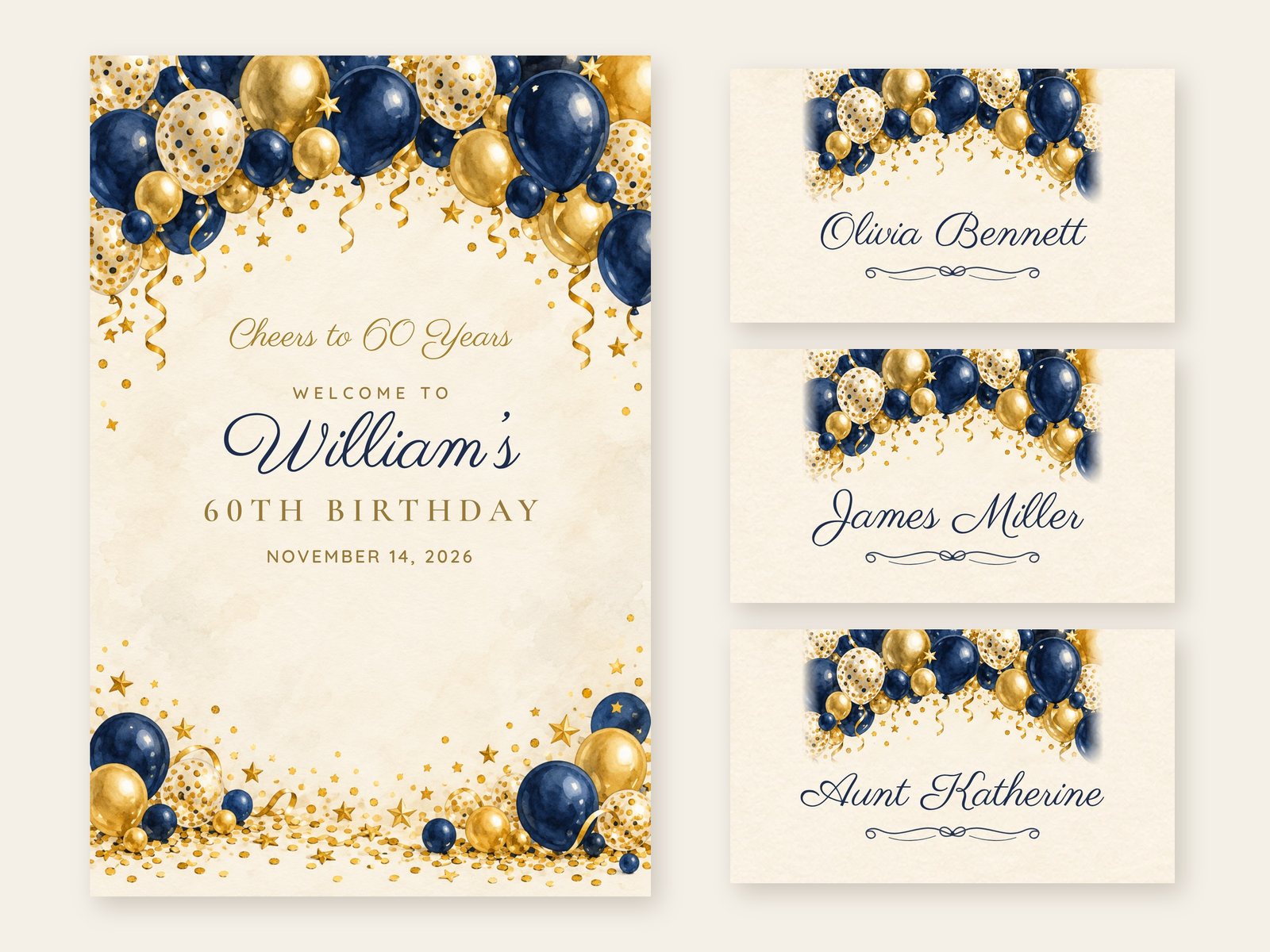 Cheers Navy Navy Balloon Arch welcome sign with matching name tents