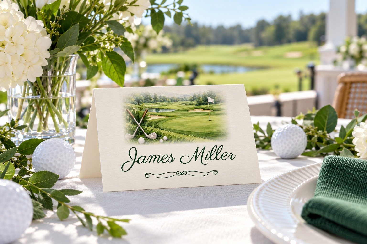 Par-Tee Time Golf name tent at a birthday dinner