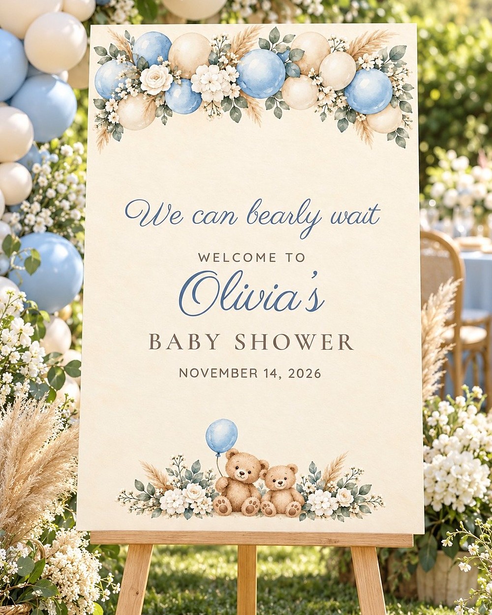 We Can Bearly Wait Balloon Garland baby shower welcome sign