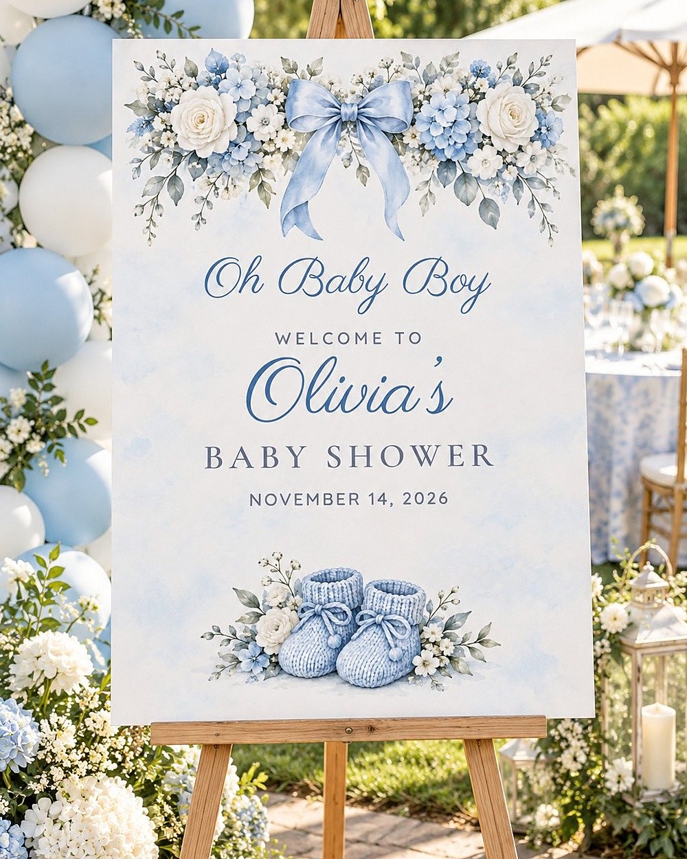 Oh Baby Boy Baby Booties baby shower welcome sign