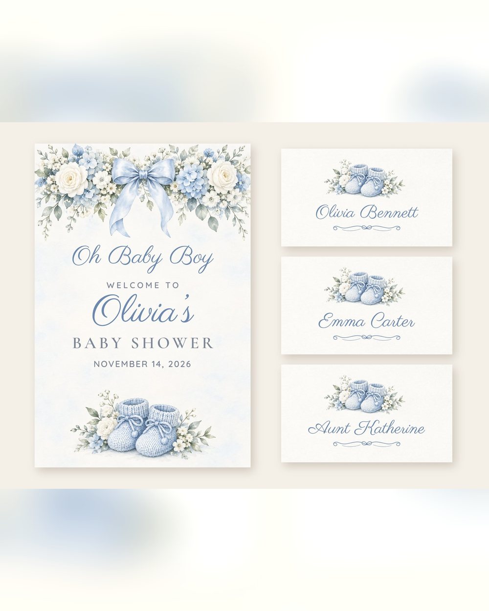 Oh Baby Boy Baby Booties welcome sign and name tents set