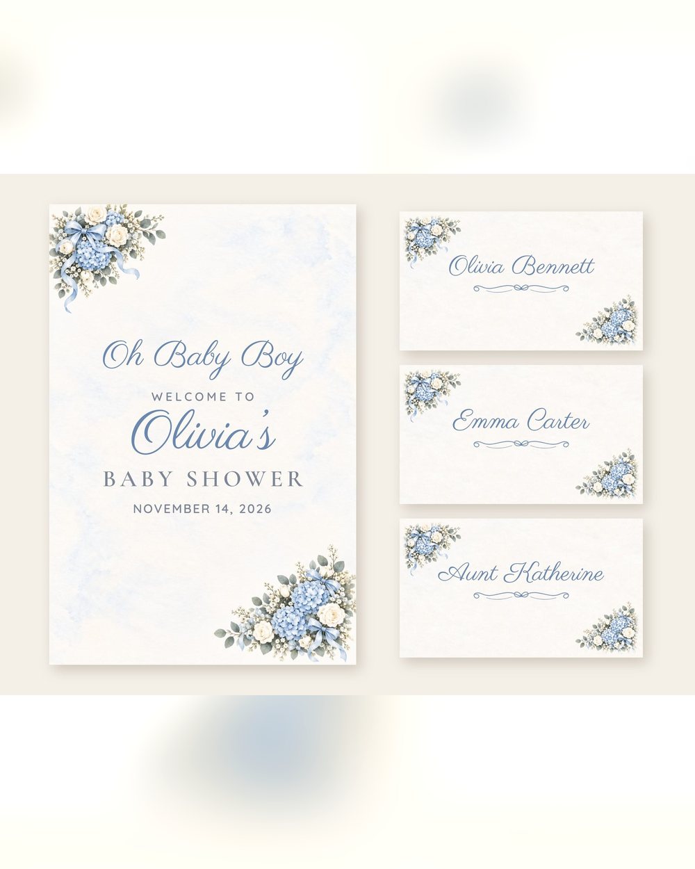 Oh Baby Boy Floral Corner welcome sign and name tents set