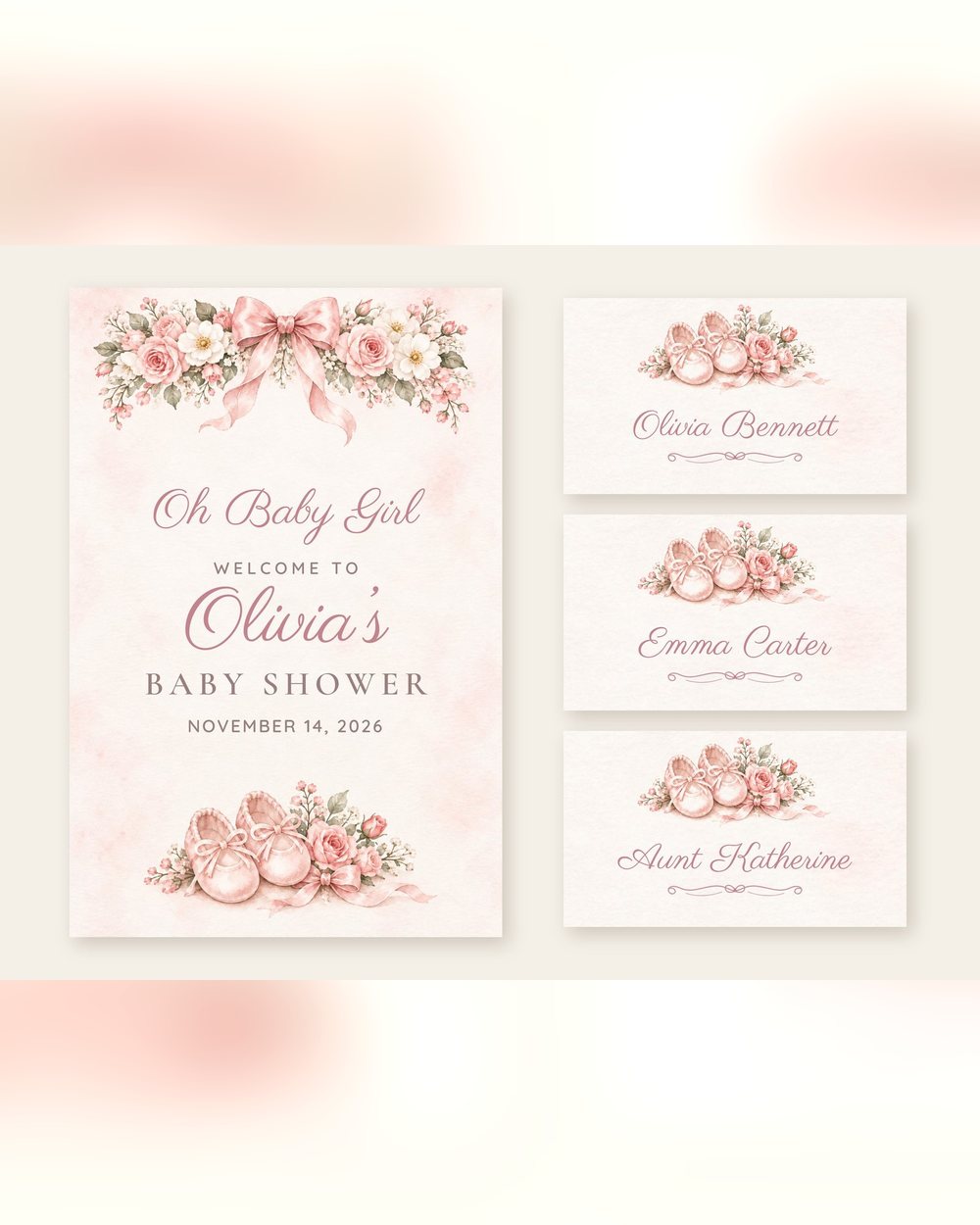 Oh Baby Girl Ballet Shoes welcome sign and name tents set