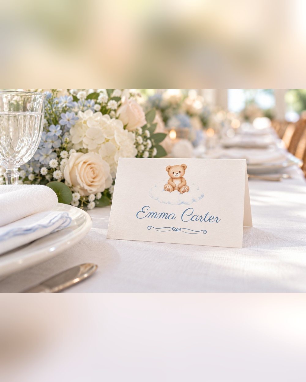 We Can Bearly Wait Bear on a Cloud baby shower name tents