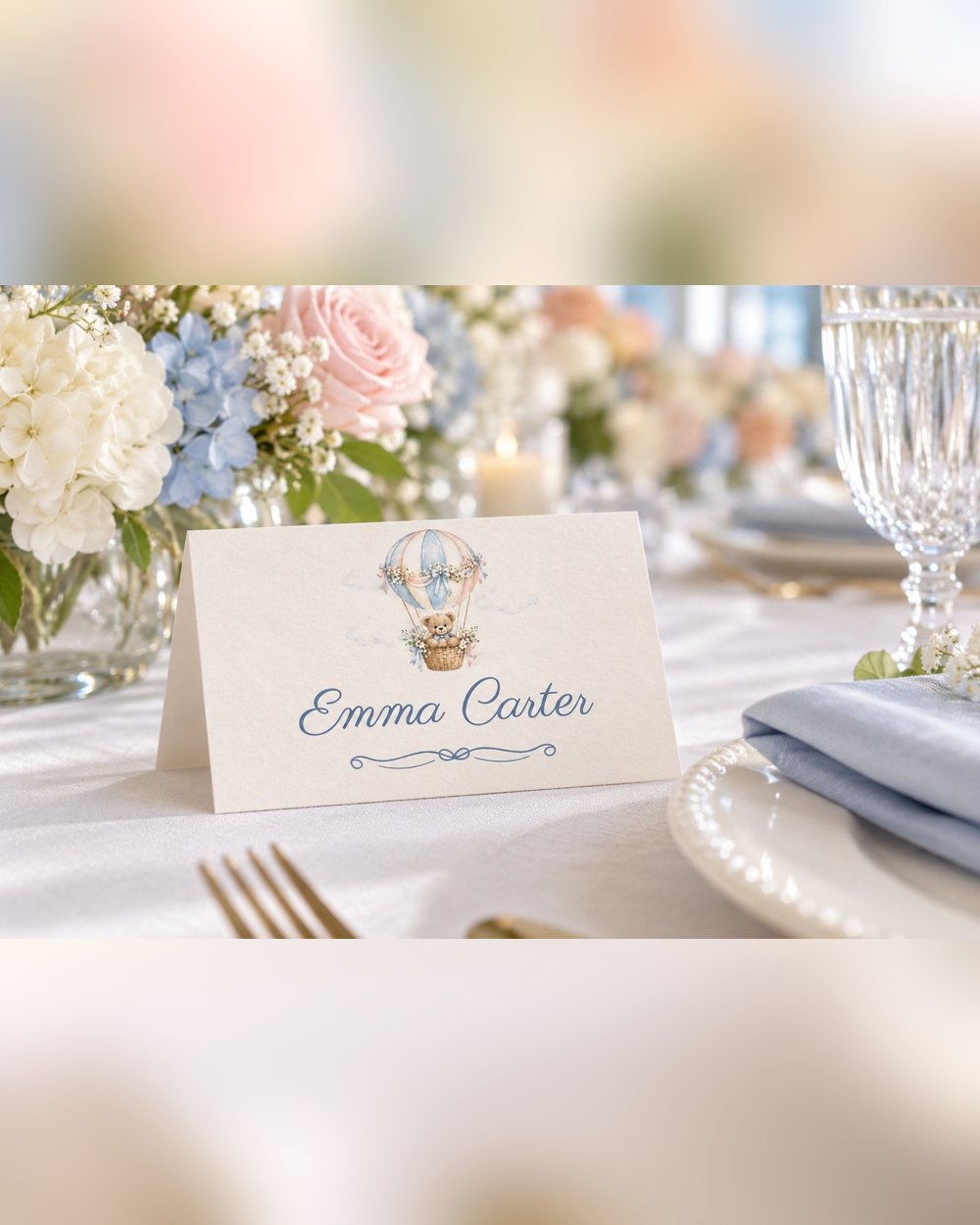 We Can Bearly Wait Hot Air Balloon baby shower name tents