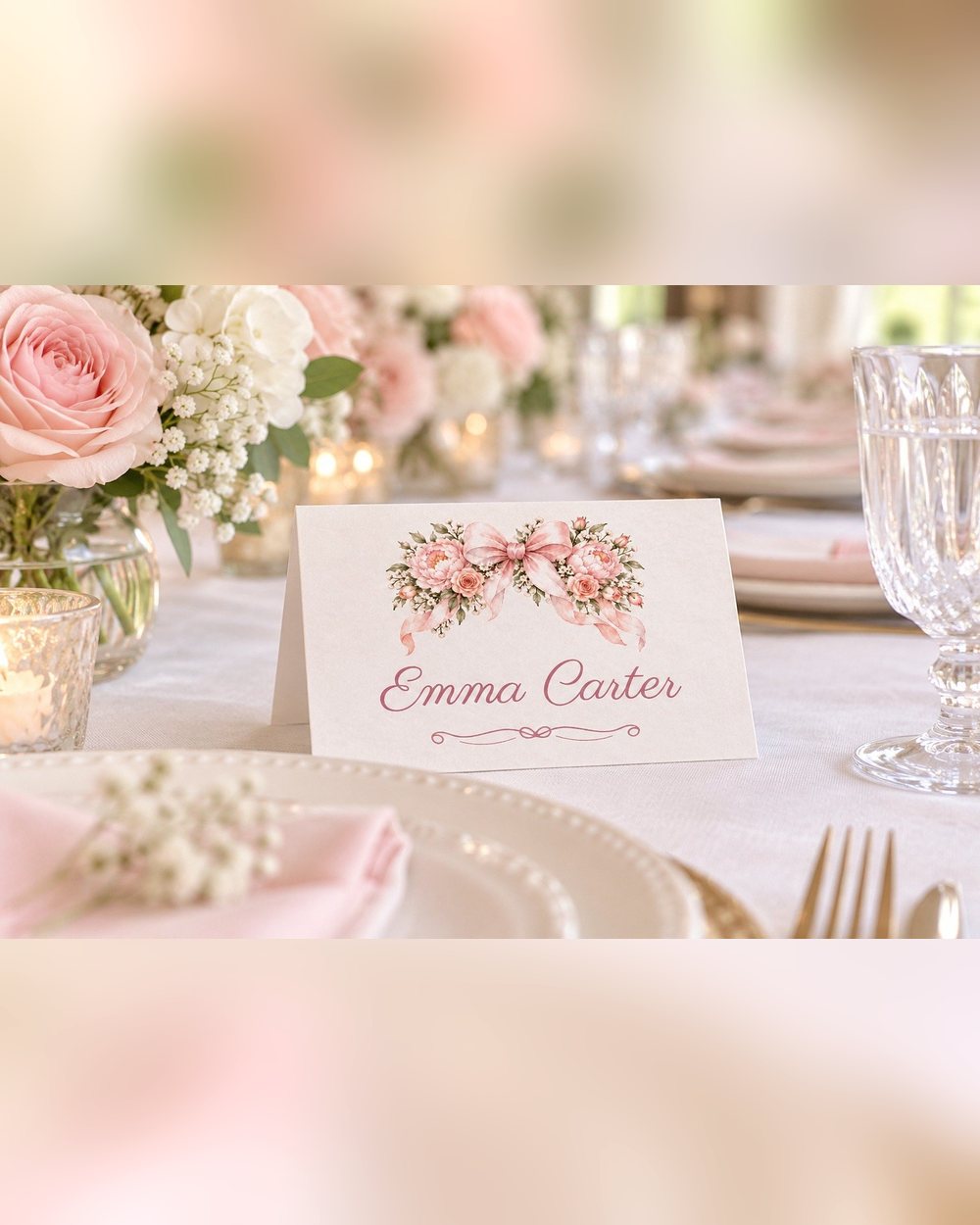 Oh Baby Girl Pink Bow baby shower name tents