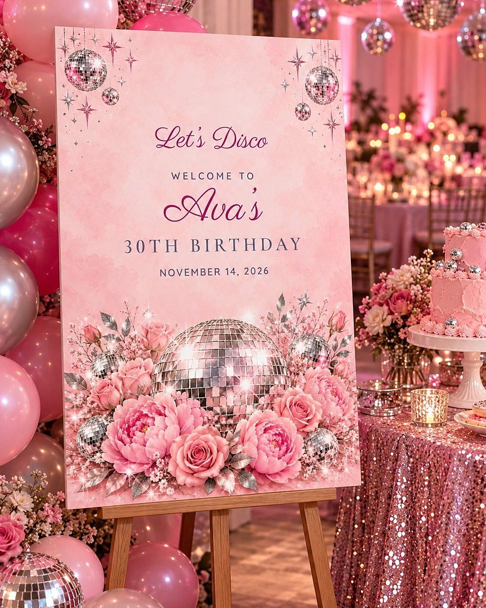 Disco Disco Roses birthday welcome sign