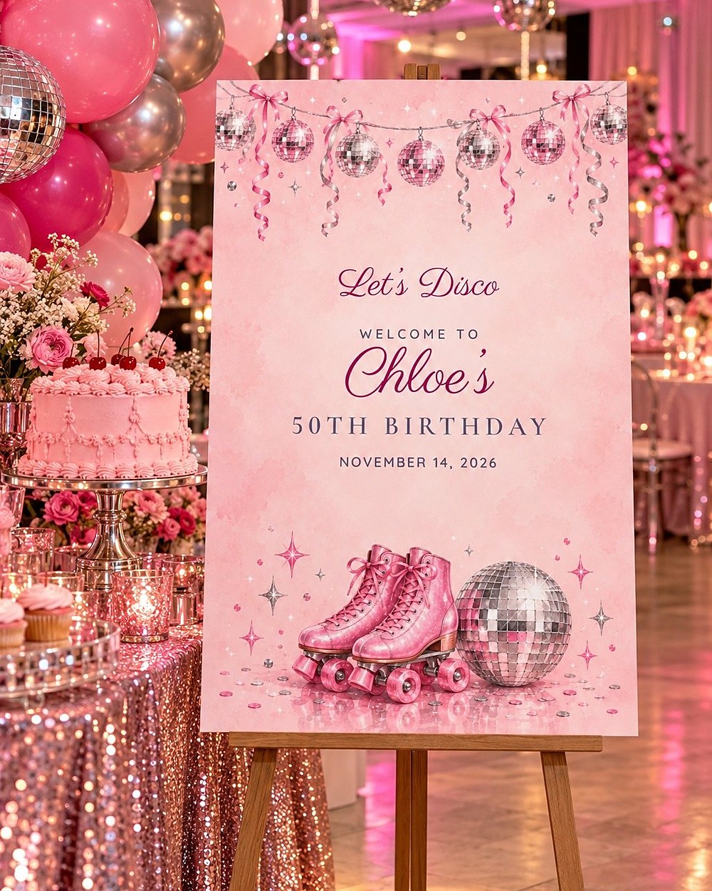 Disco Roller Skates birthday welcome sign