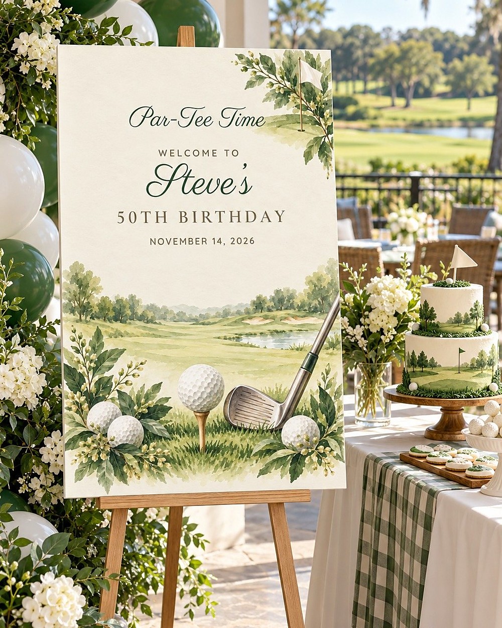 Par-Tee Time Ball and Tee birthday welcome sign