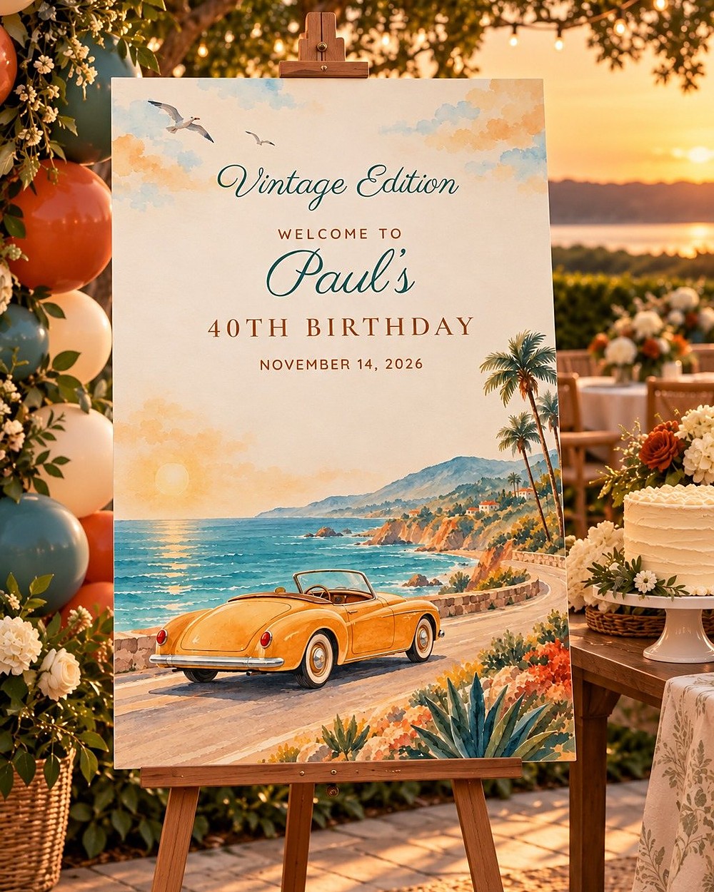 Vintage Edition Convertible birthday welcome sign