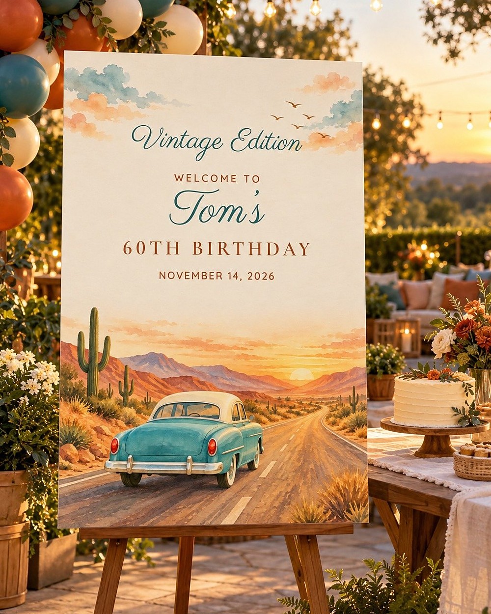 Vintage Edition Retro Car birthday welcome sign