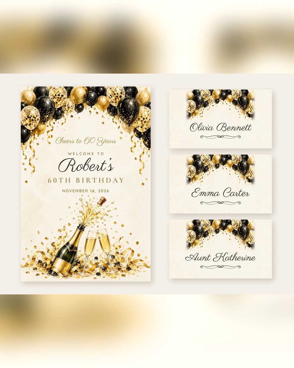 Cheers Balloon Arch welcome sign and name tents set