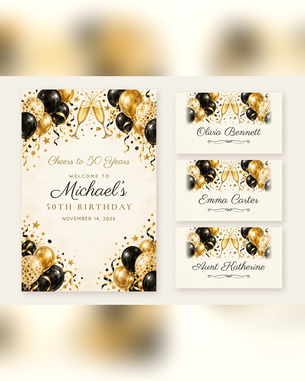 Cheers Balloons welcome sign and name tents set
