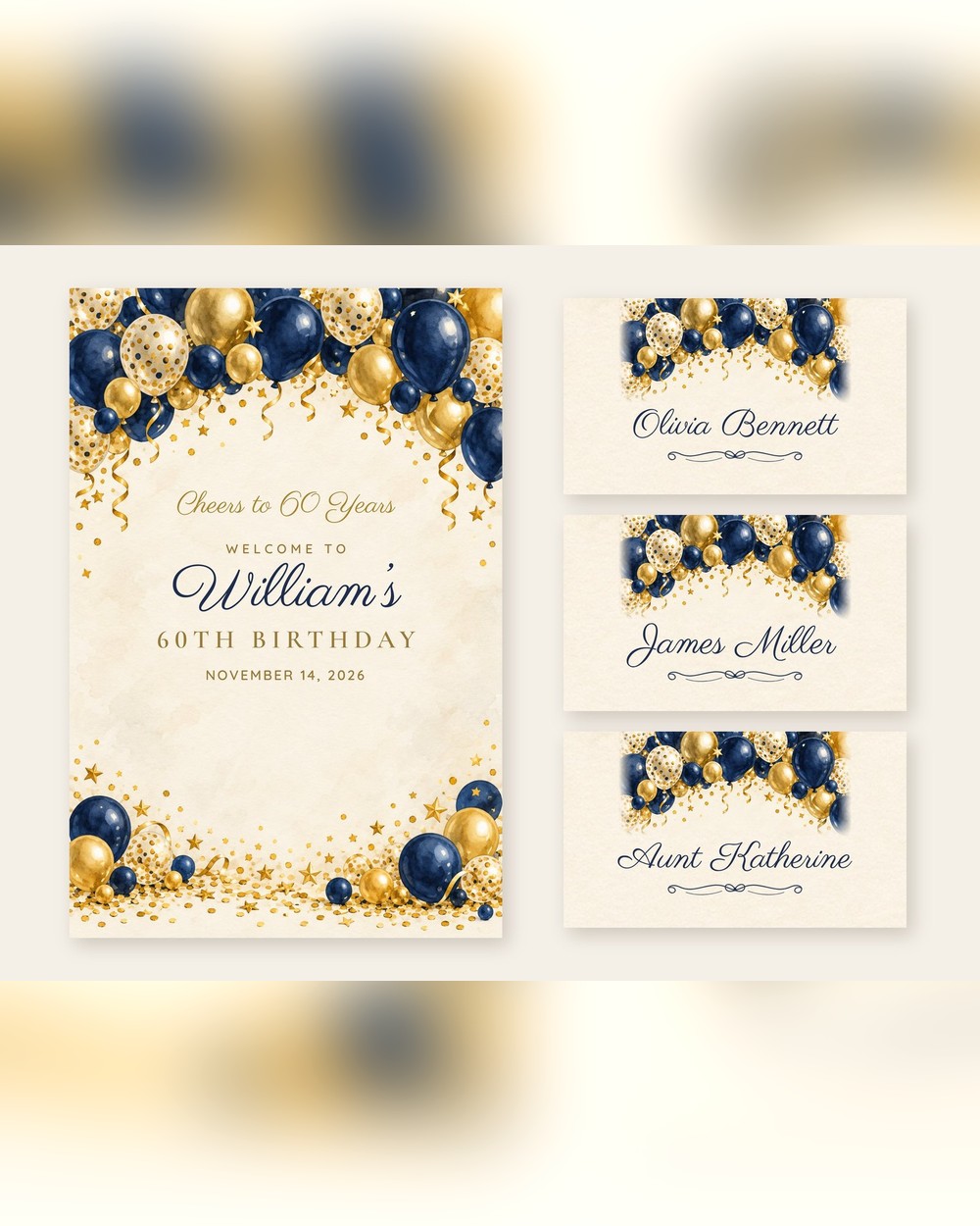 Cheers Navy Navy Balloon Arch welcome sign and name tents set