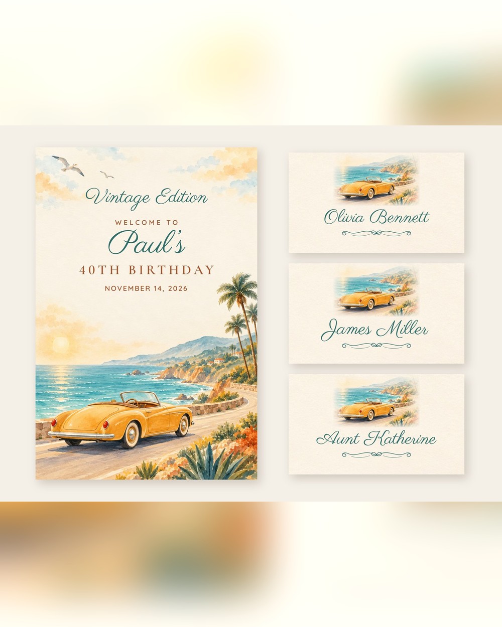 Vintage Edition Convertible welcome sign and name tents set