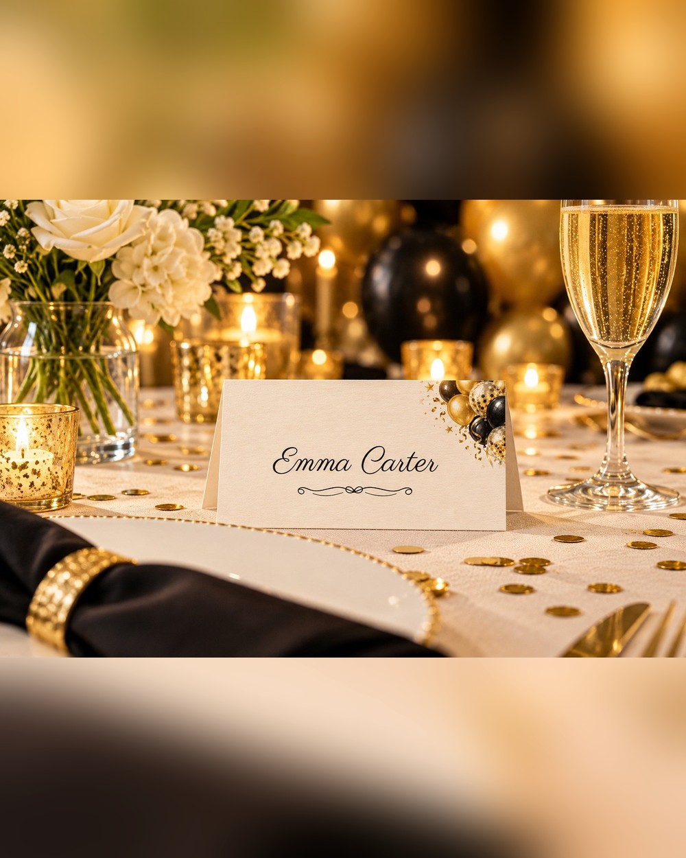 Cheers Gold Balloons birthday name tents