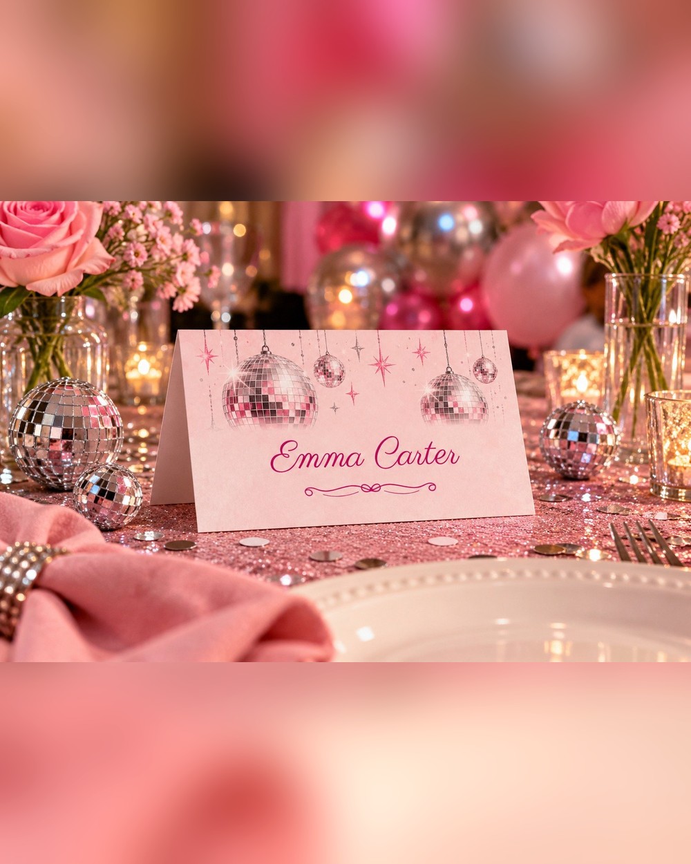 Disco Disco Ball birthday name tents
