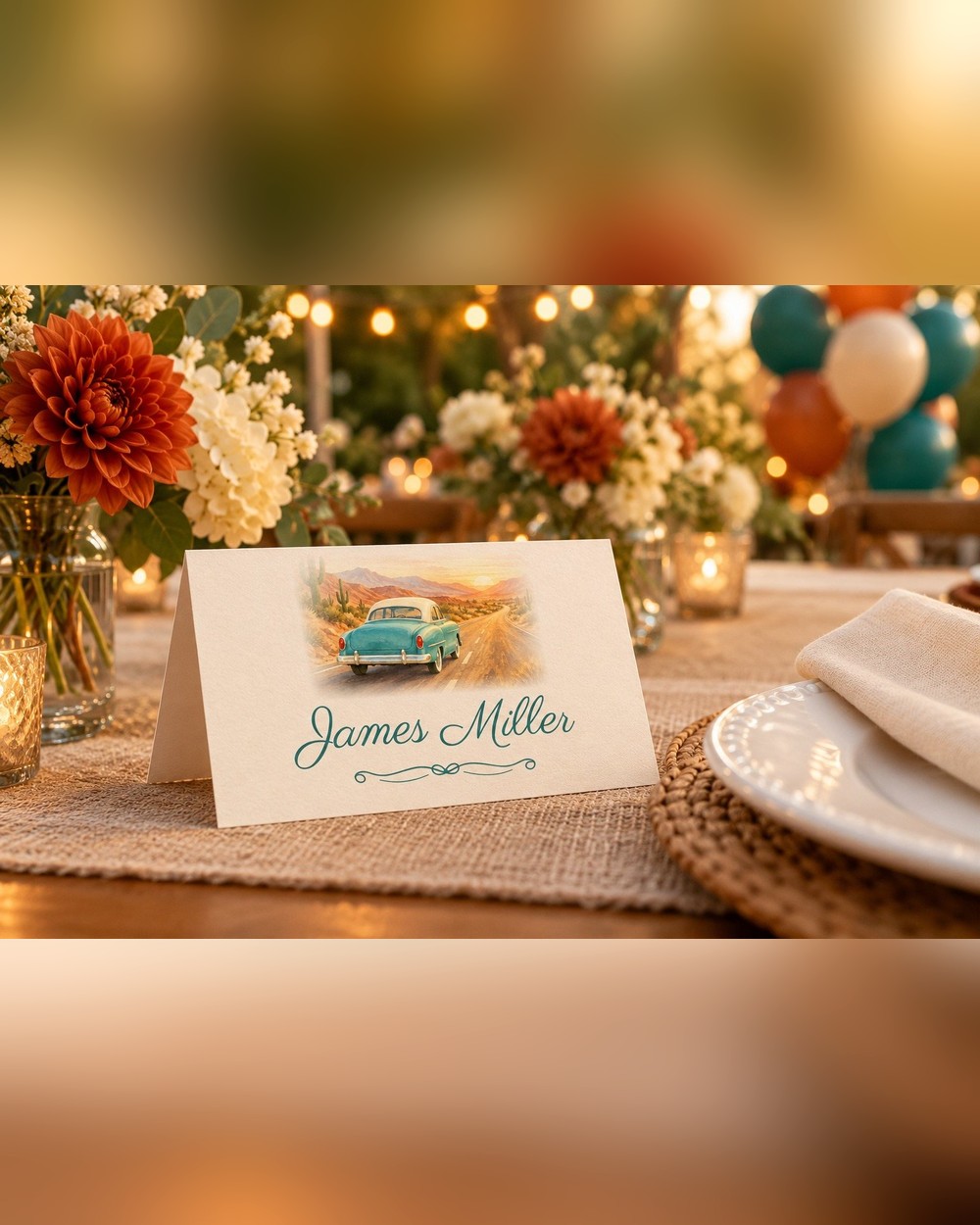 Vintage Edition Retro Car birthday name tents