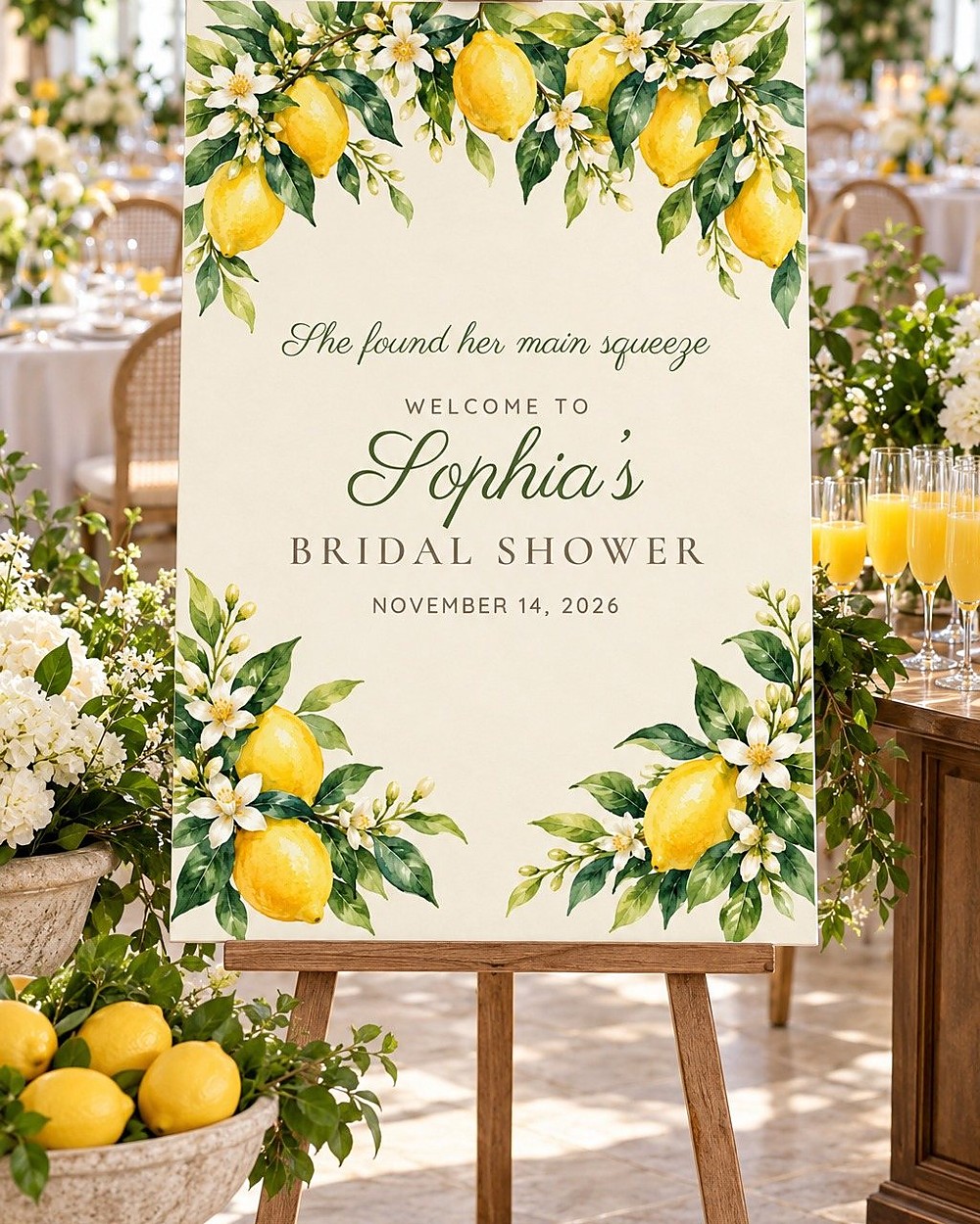Main Squeeze Lemon Blossom bridal shower welcome sign