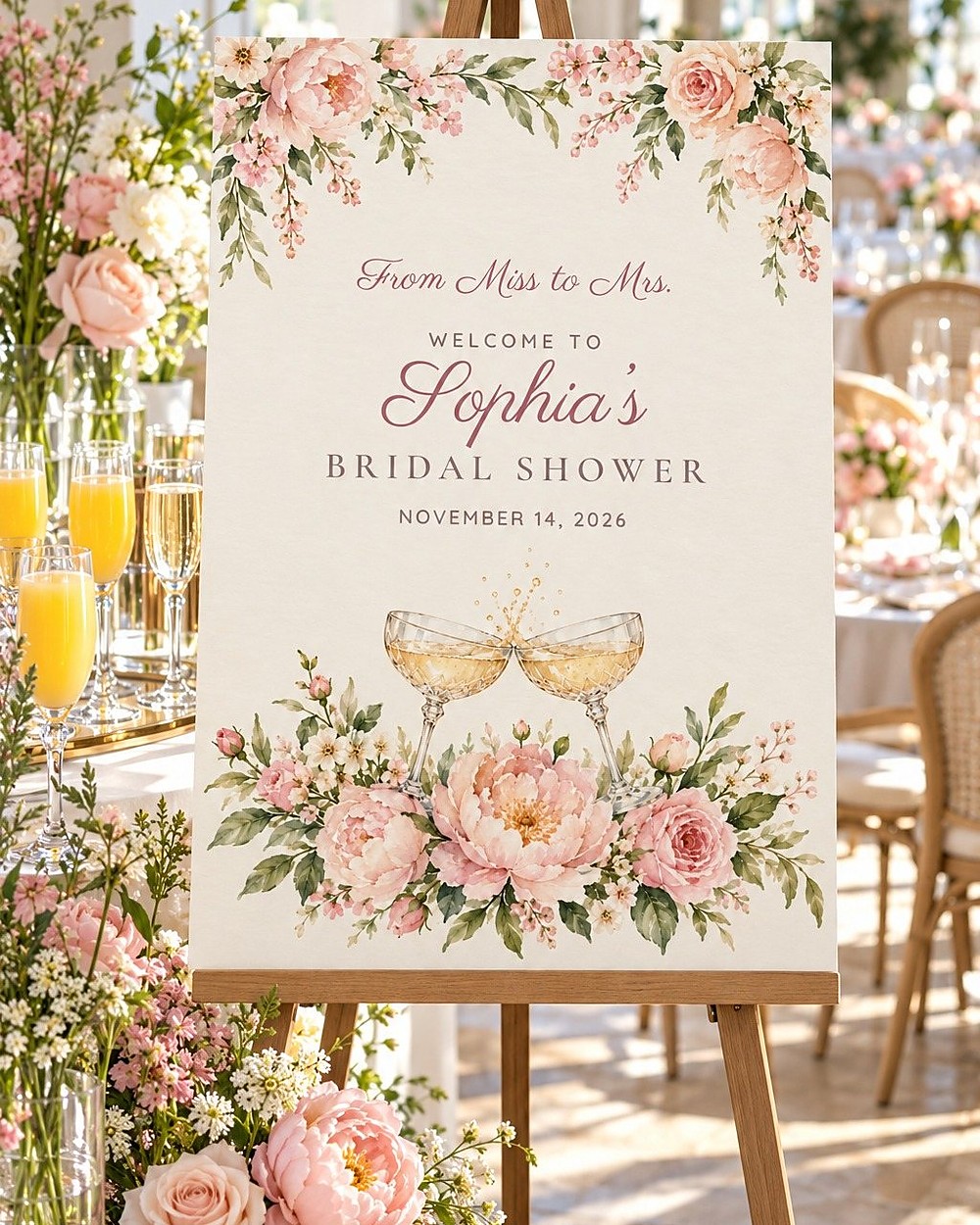 Miss to Mrs. Champagne Toast bridal shower welcome sign