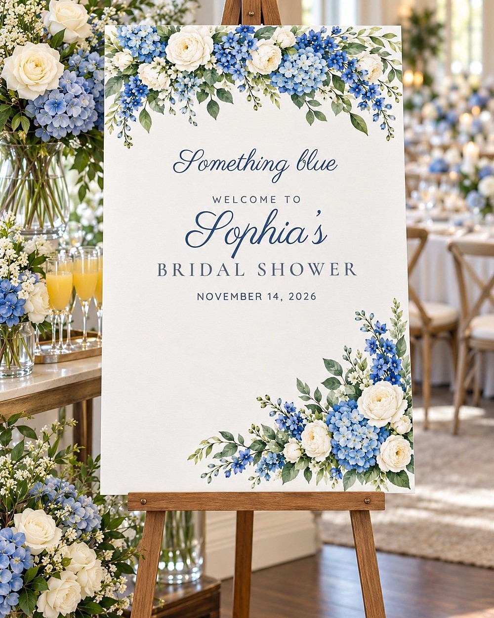 Something Blue Blue Hydrangea bridal shower welcome sign