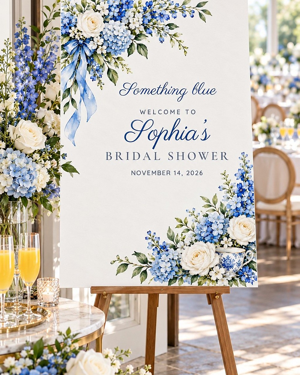 Something Blue Blue Ribbon bridal shower welcome sign