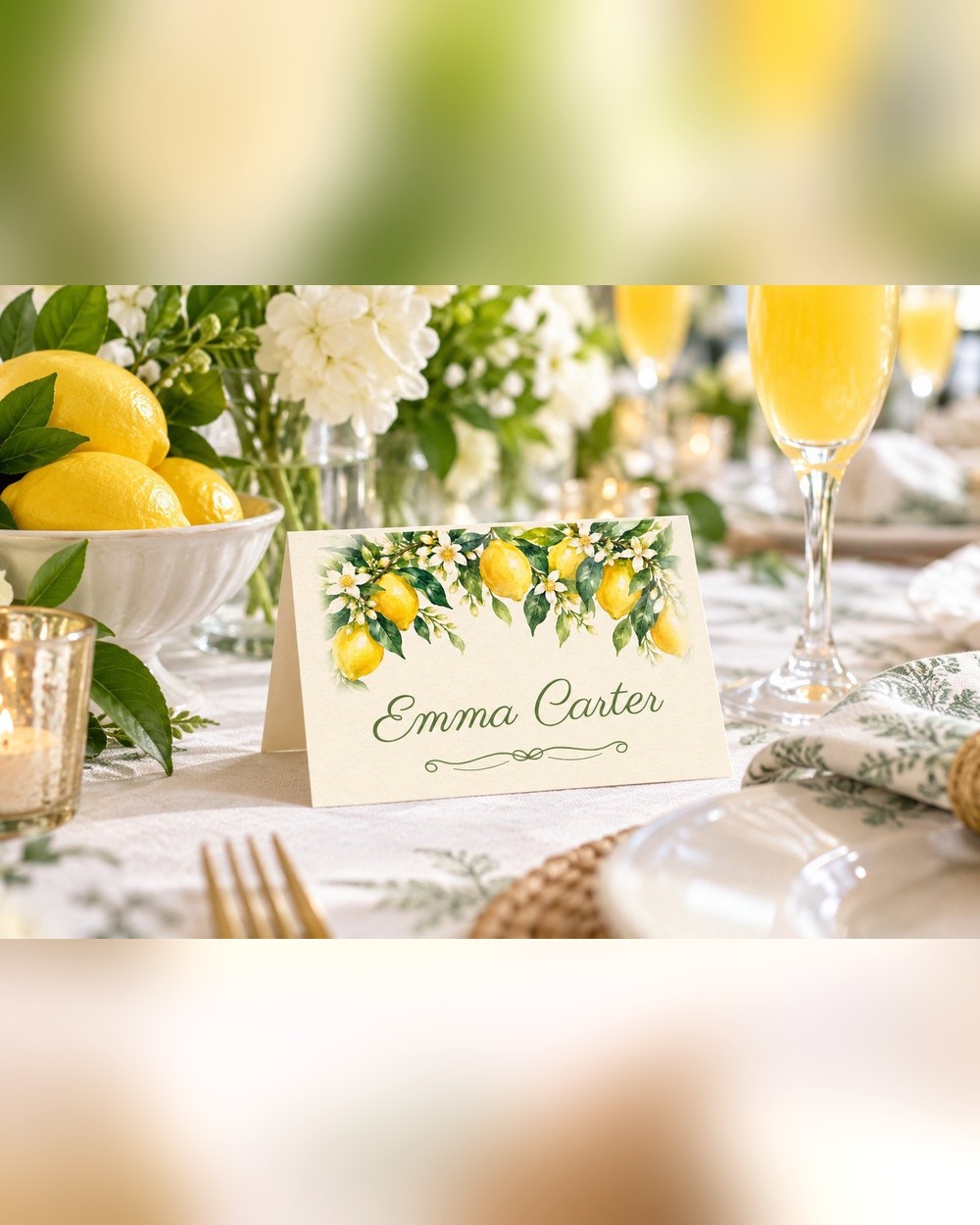 Main Squeeze Lemon Blossom bridal shower name tents