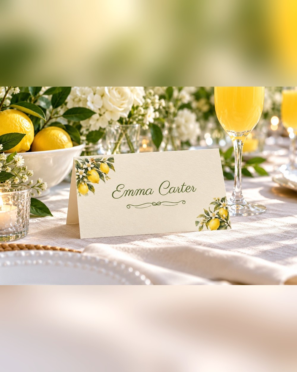 Main Squeeze Lemon Branch bridal shower name tents