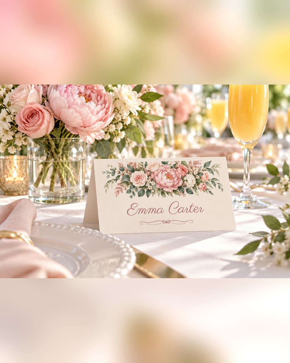 Miss to Mrs. Blush Peony bridal shower name tents