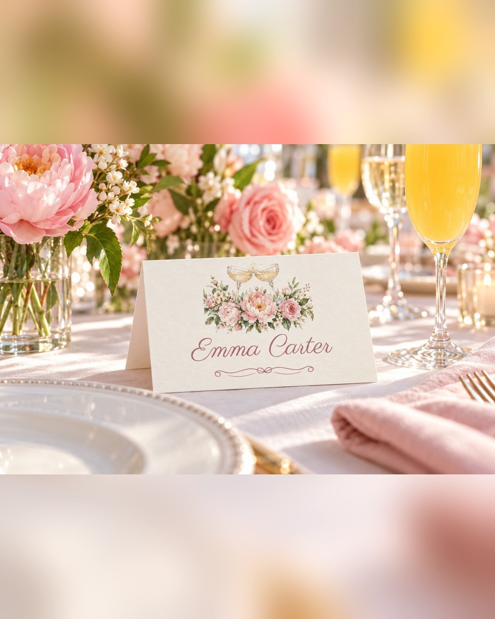 Miss to Mrs. Champagne Toast bridal shower name tents