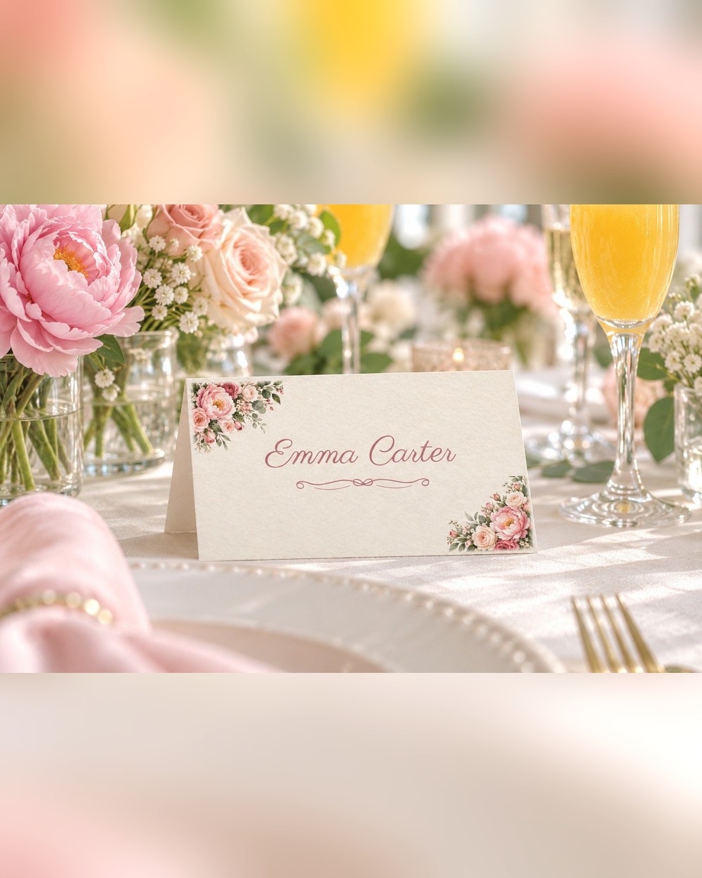 Miss to Mrs. Peony Corner bridal shower name tents