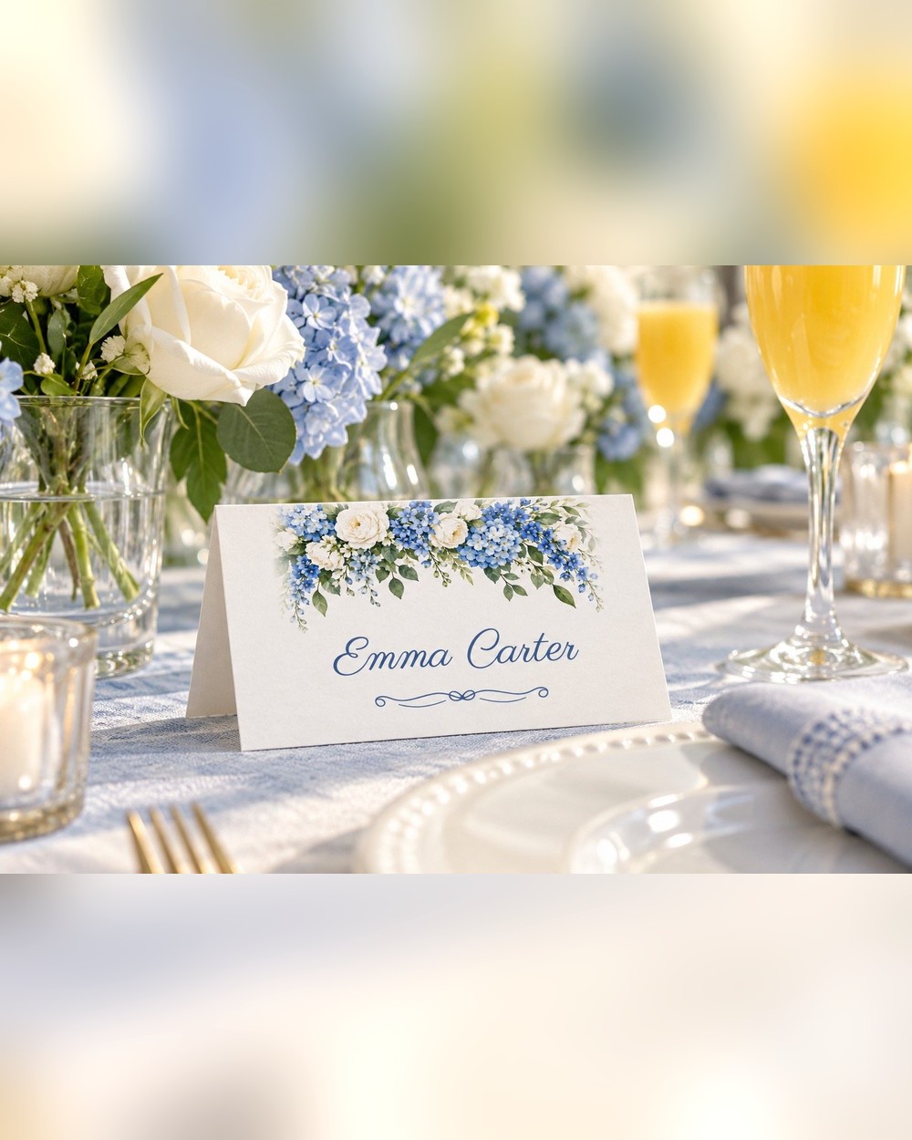Something Blue Blue Hydrangea bridal shower name tents