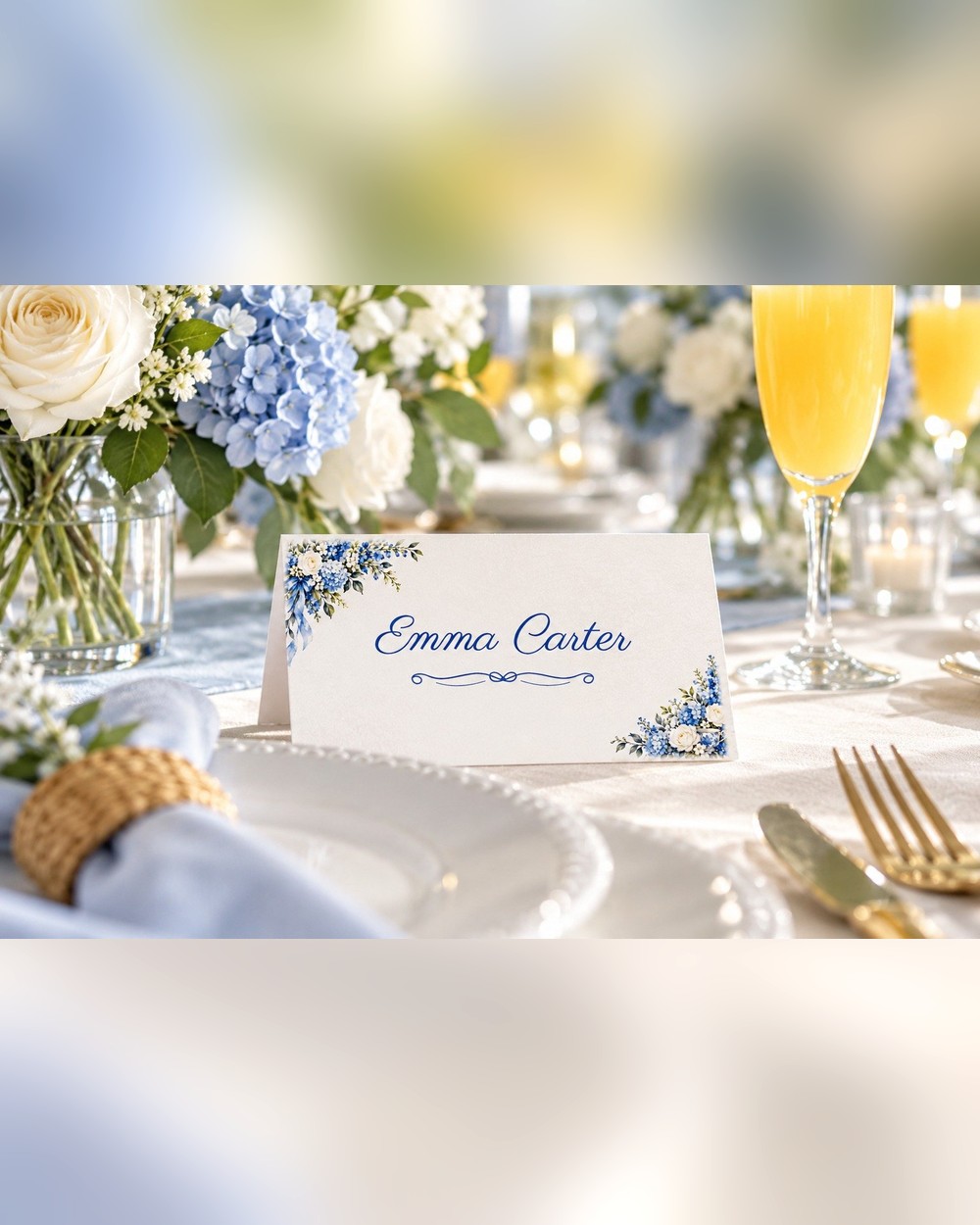 Something Blue Blue Ribbon bridal shower name tents