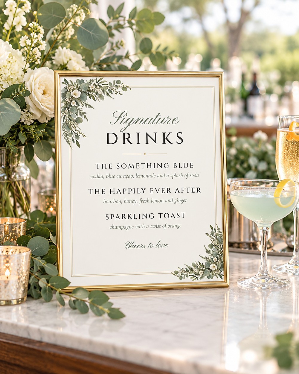 Greenery signature drinks sign