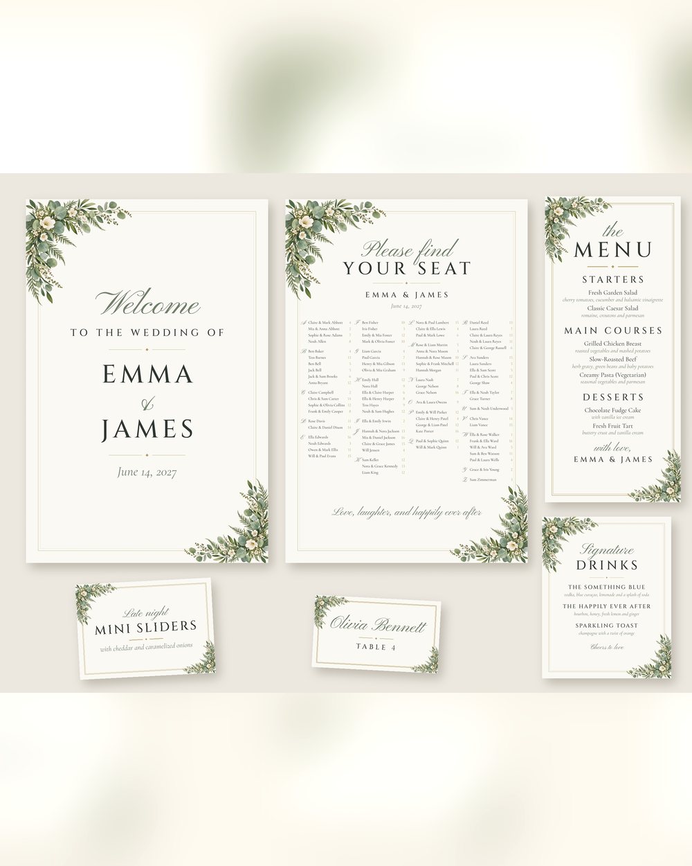 The full Greenery wedding set