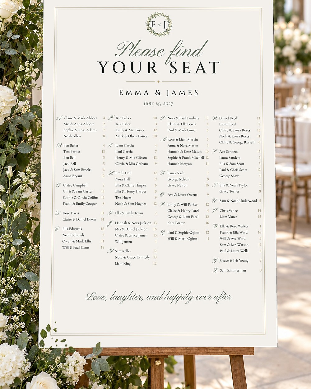 Monogram seating chart