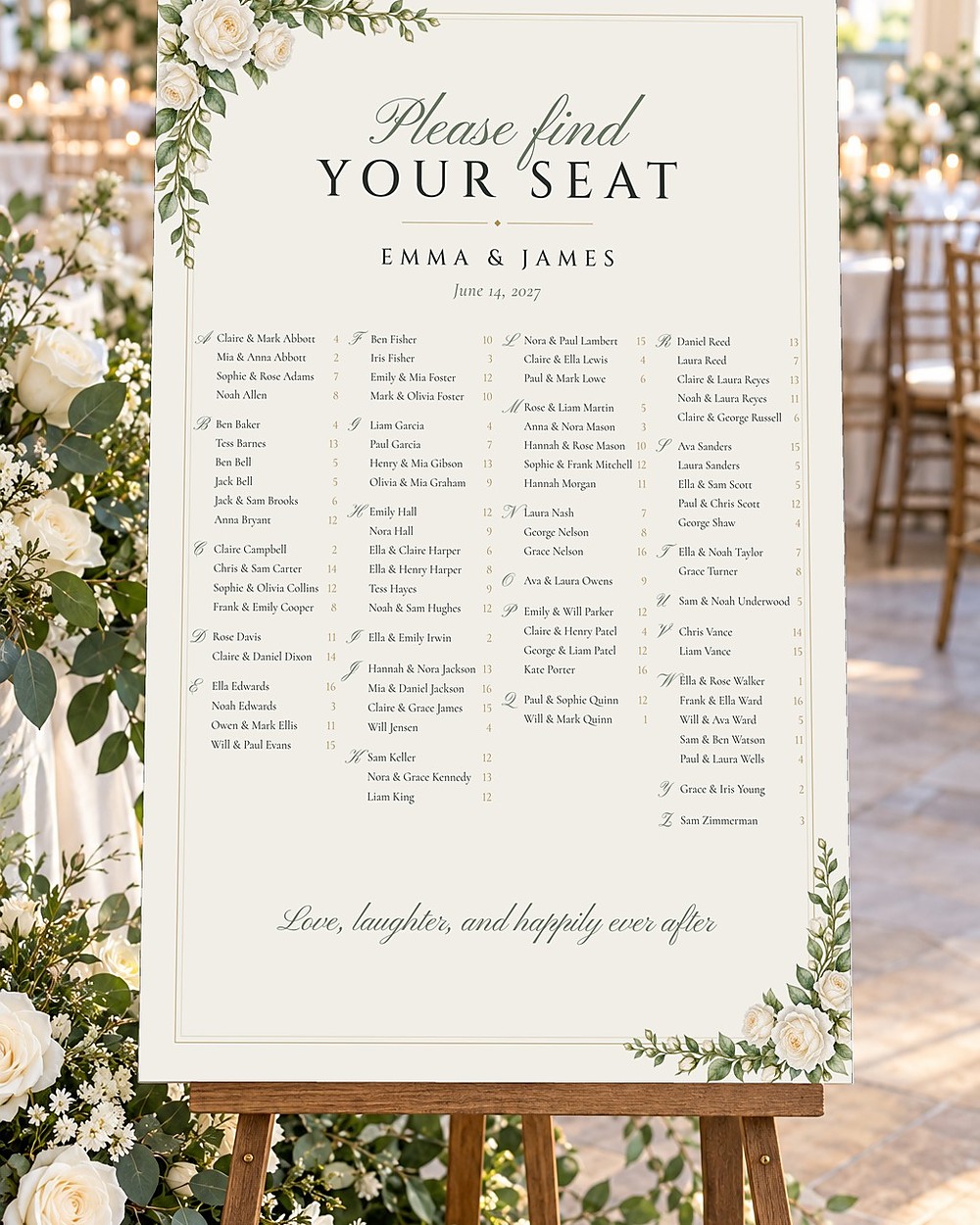 White Roses seating chart