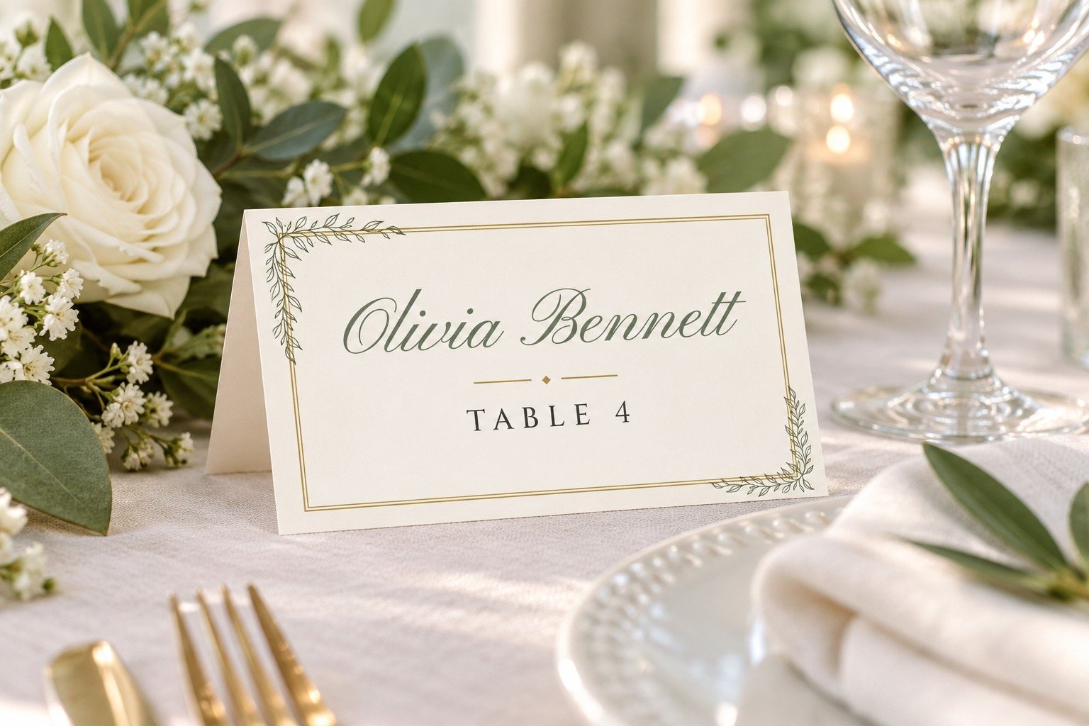 Line Art name tent on a dinner table