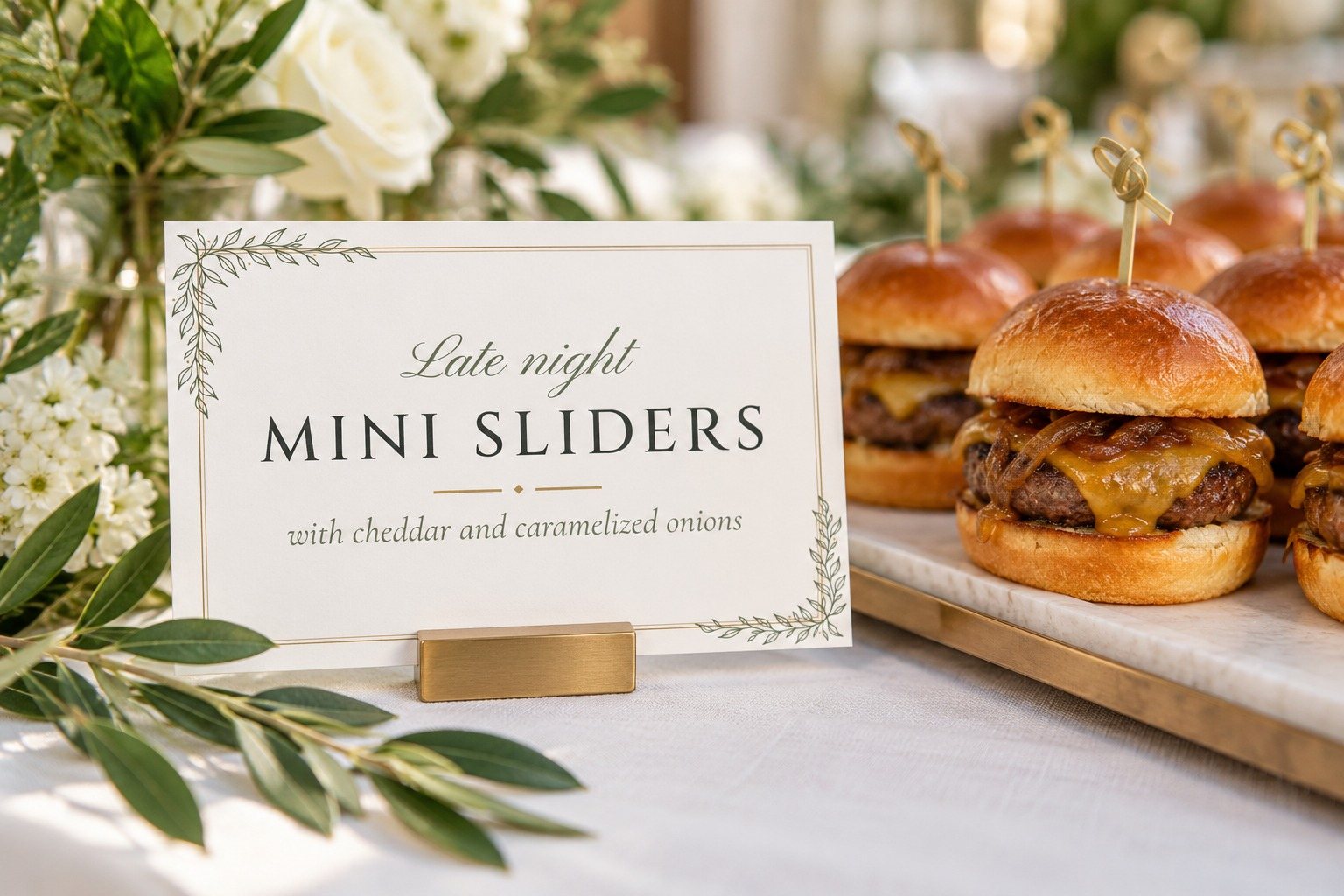 Line Art snack tag beside late-night sliders