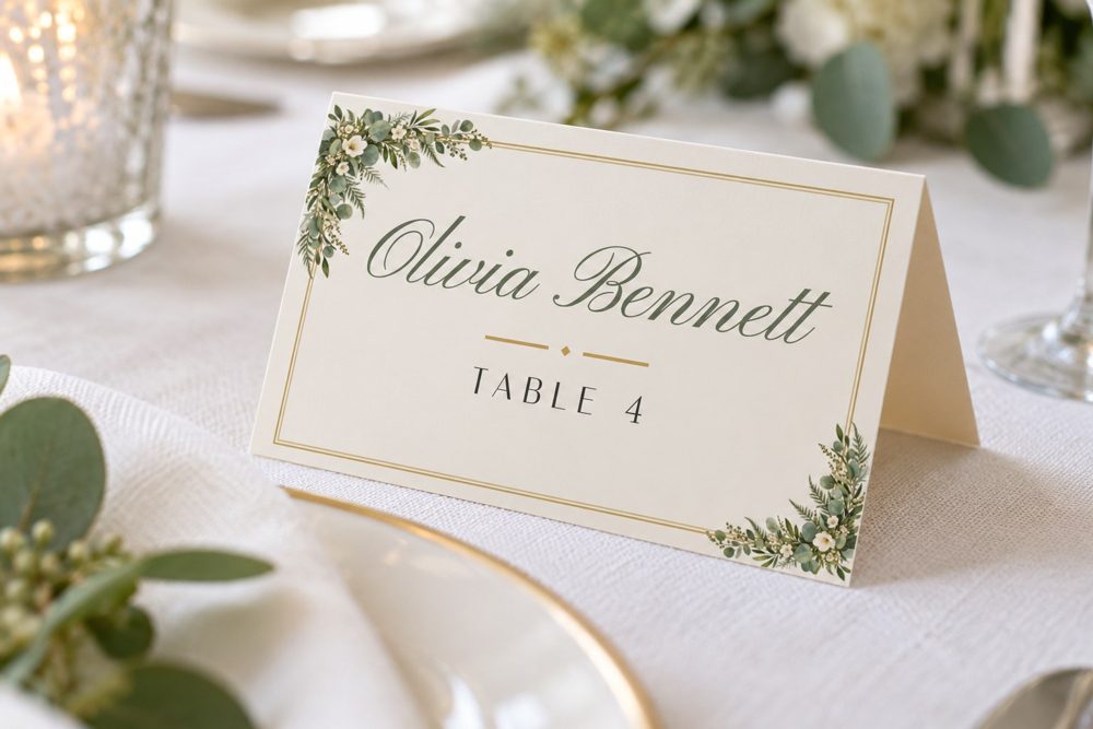 Name tents on a dinner table