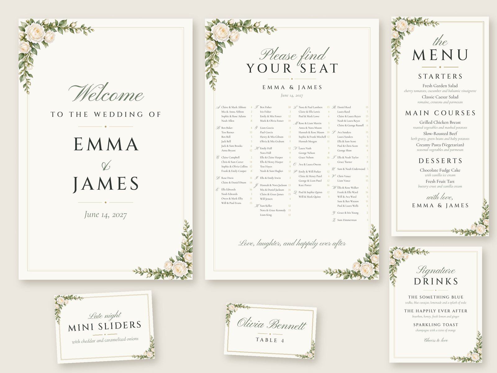 Every piece of the White Roses set together