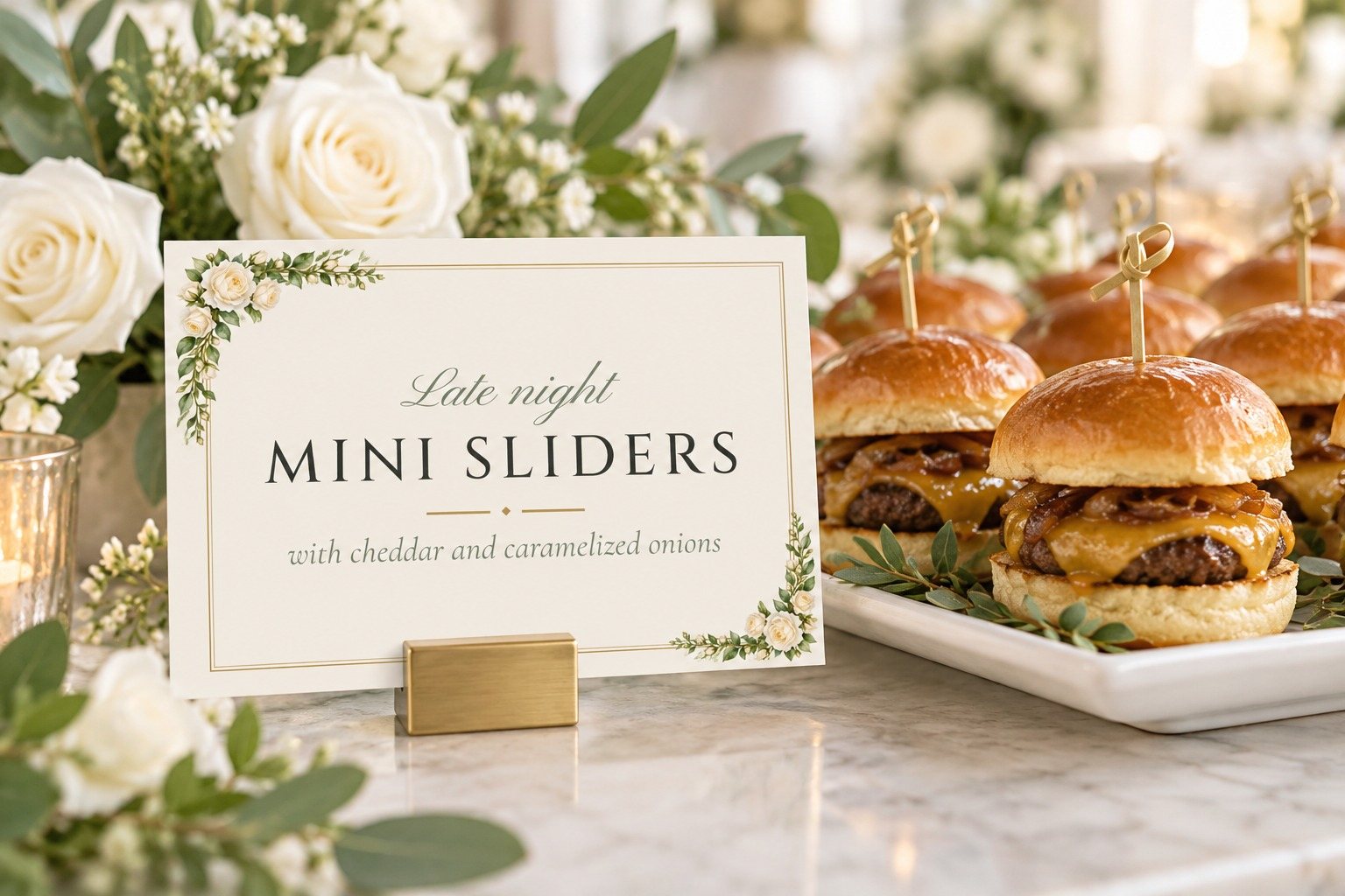 White Roses snack tag beside late-night sliders